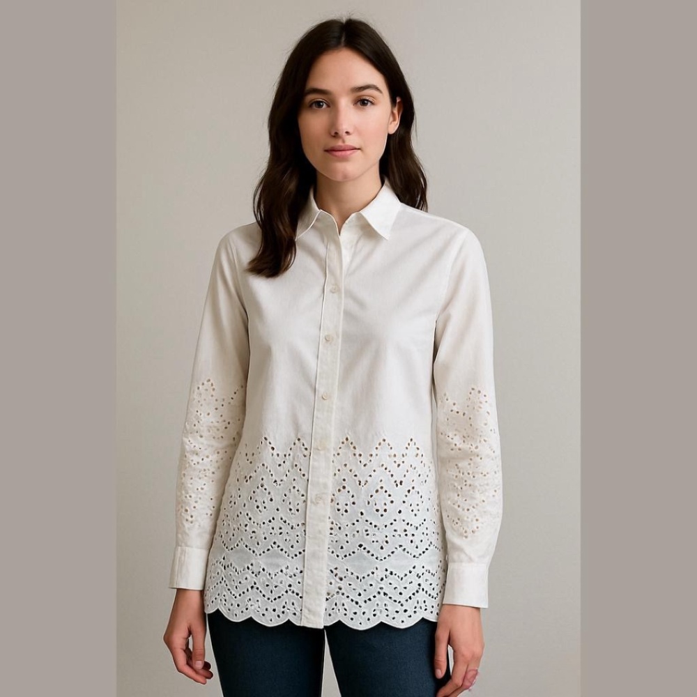 Banana Republic White Eyelet Button-Down Shirt